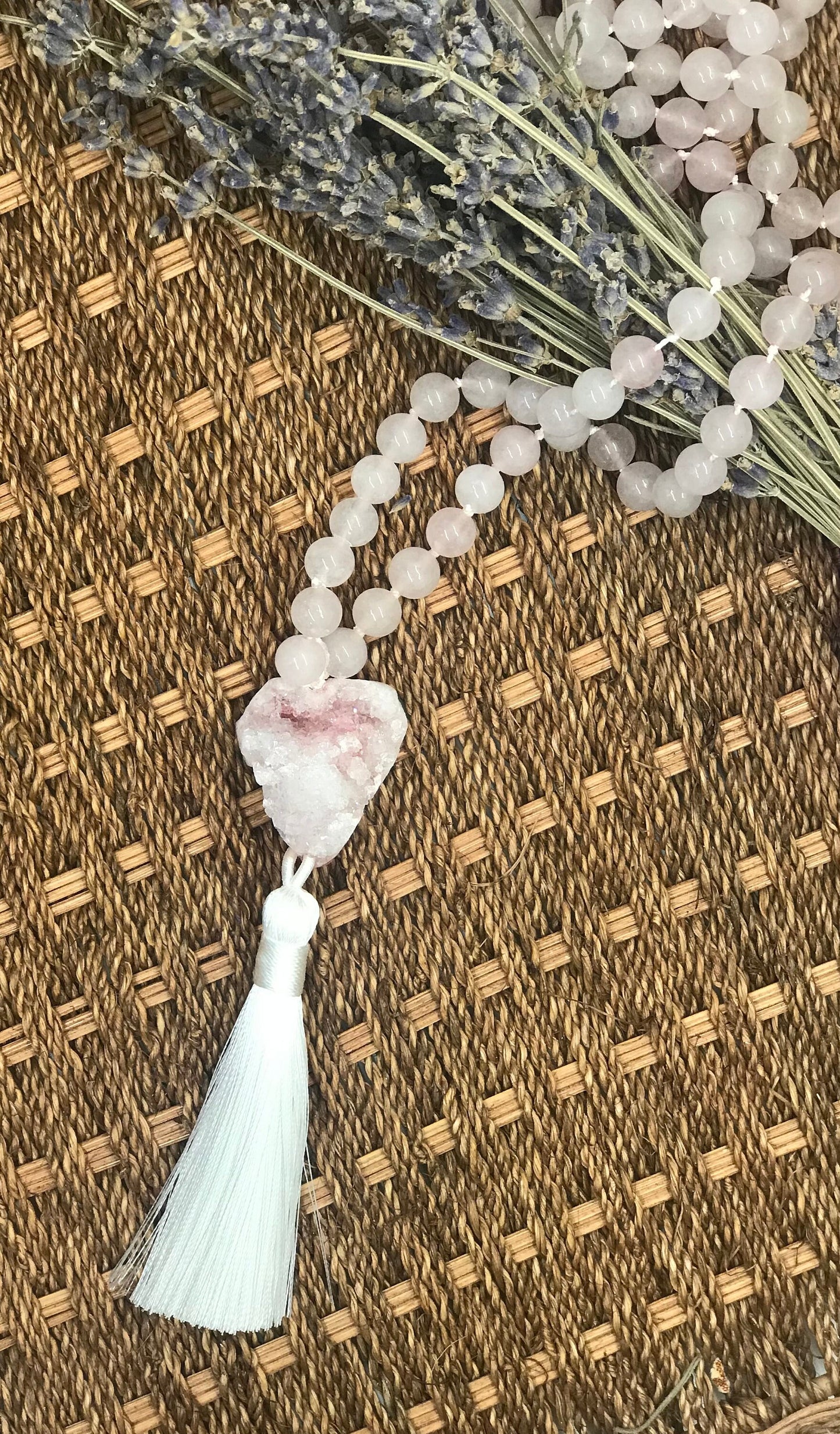 Rose Quartz Mala| Encourages love & Gentleness | Beaded Tassel Necklace