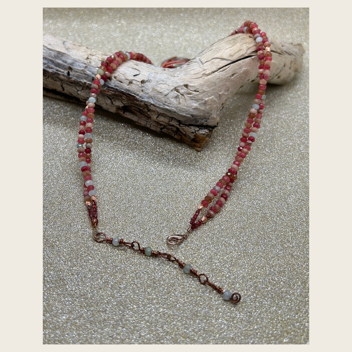 Coral rose dichroic glass and gemstone necklace photo 3