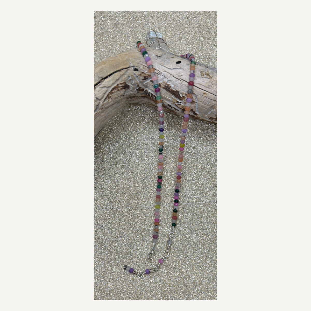 Handmade multicolored beaded dichroic glass necklace view 5