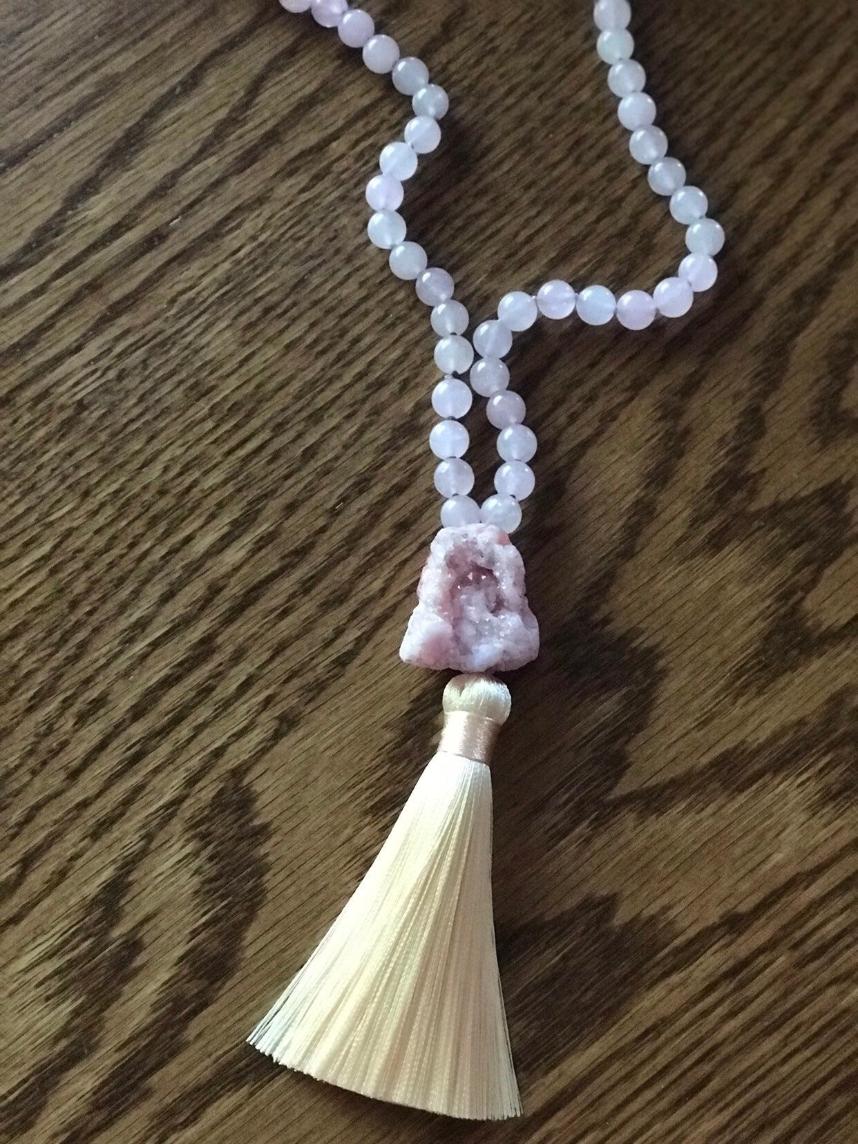 Rose Quartz Mala| Encourages love & Gentleness |  Beaded Tassel Necklace