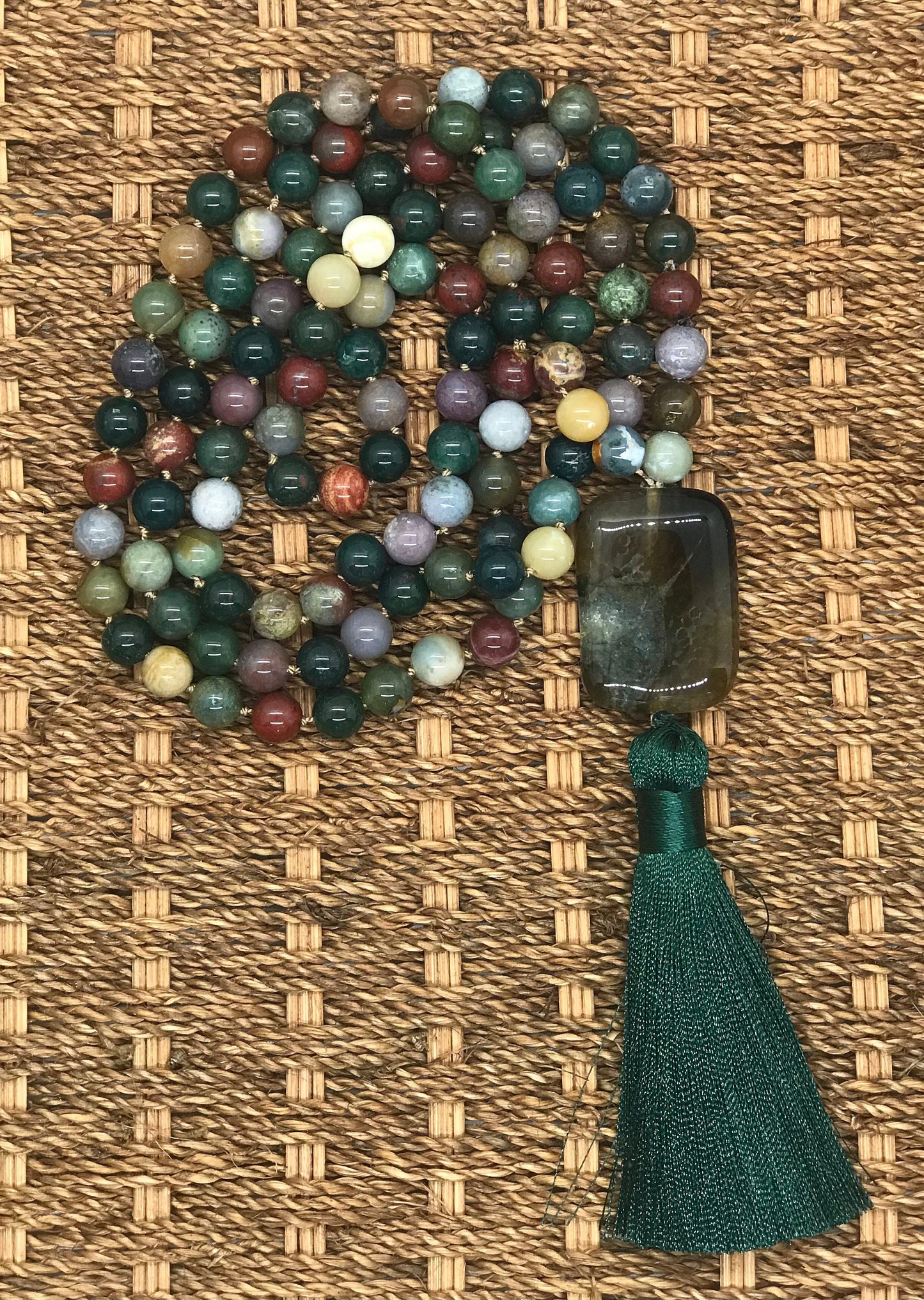 Fancy Jasper and Sandalwood Mala Prayer Beads