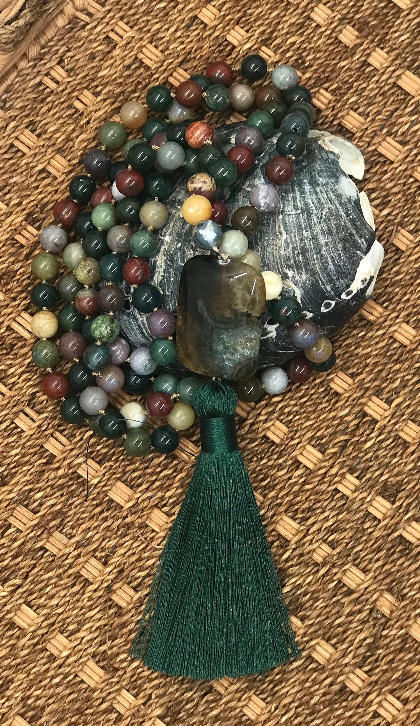 Fancy Jasper and Sandalwood Mala Prayer Beads