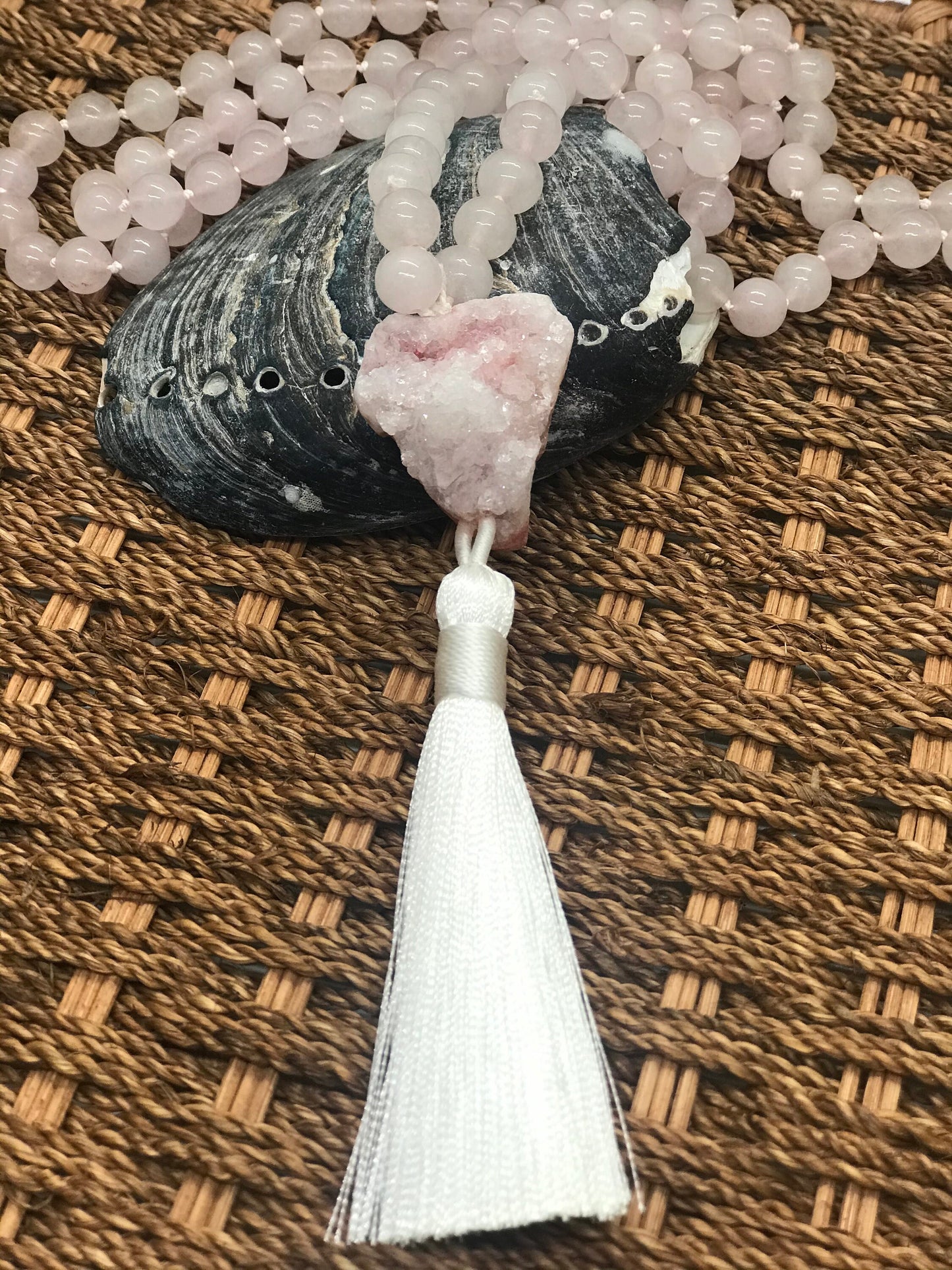 Rose Quartz Mala| Encourages love & Gentleness |  Beaded Tassel Necklace