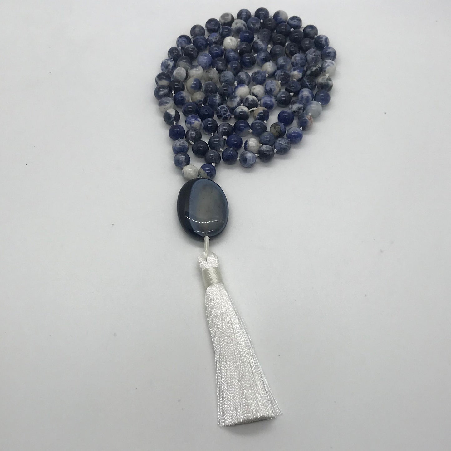 Sodalite Mala Prayer Beads | Insight & Intuition | Beaded Tassel Necklace