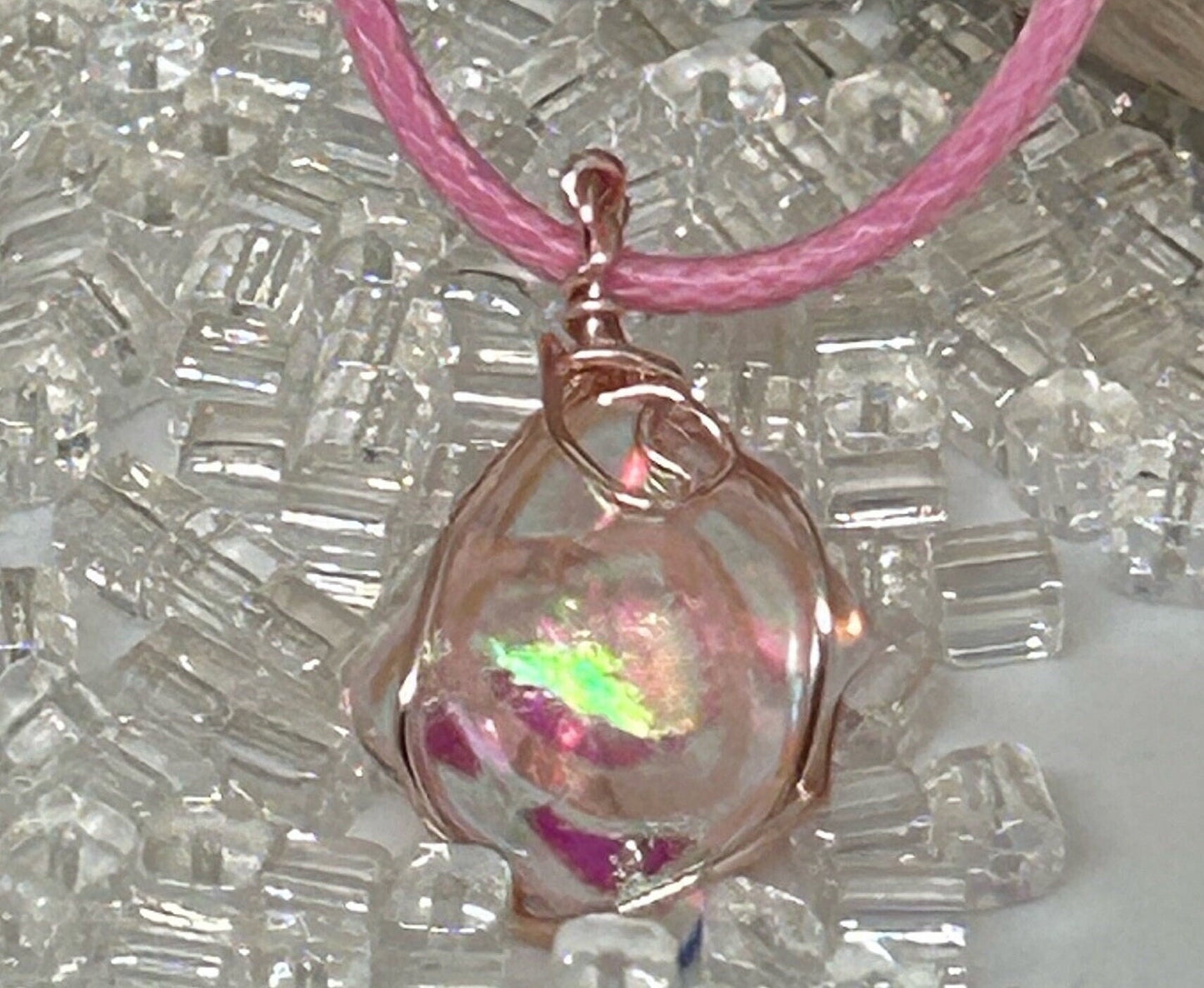 Glowing Pink Dichroic Glass Necklace