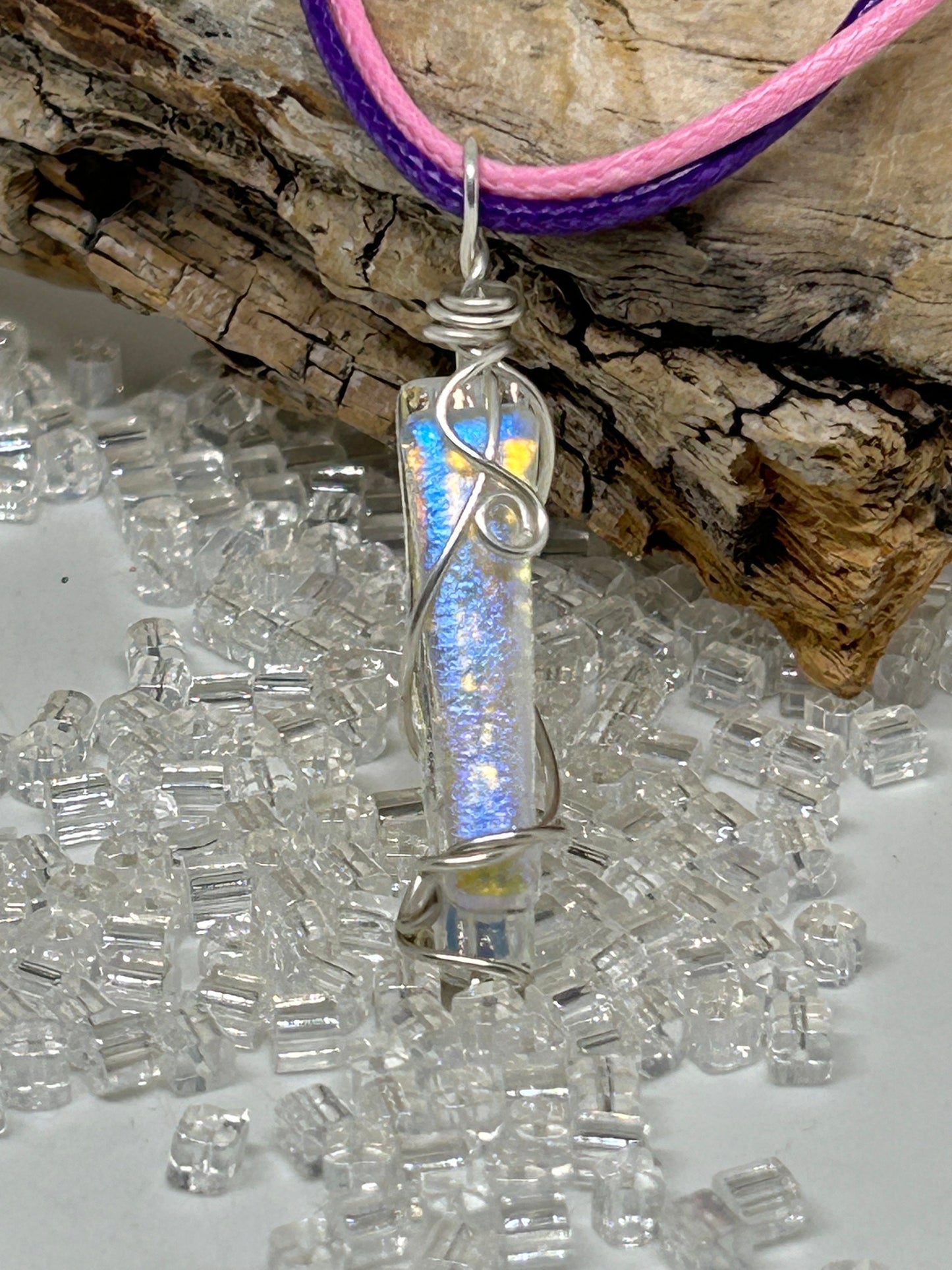 Lavender Dichroic Glass Necklace