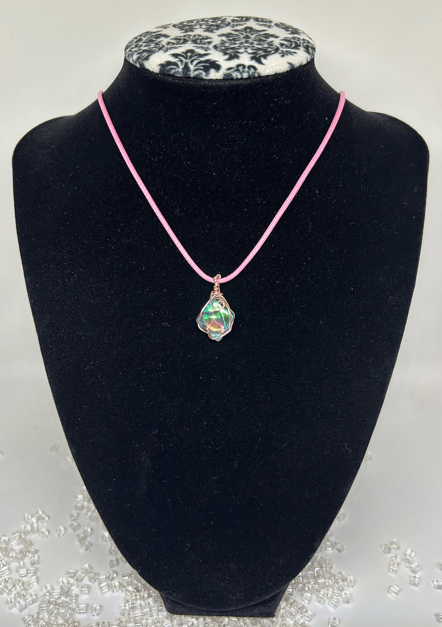 Glowing Pink Dichroic Glass Necklace