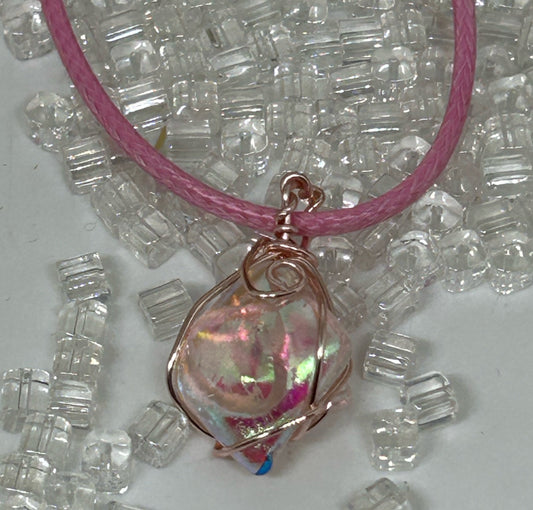 Glowing Pink Dichroic Glass Necklace