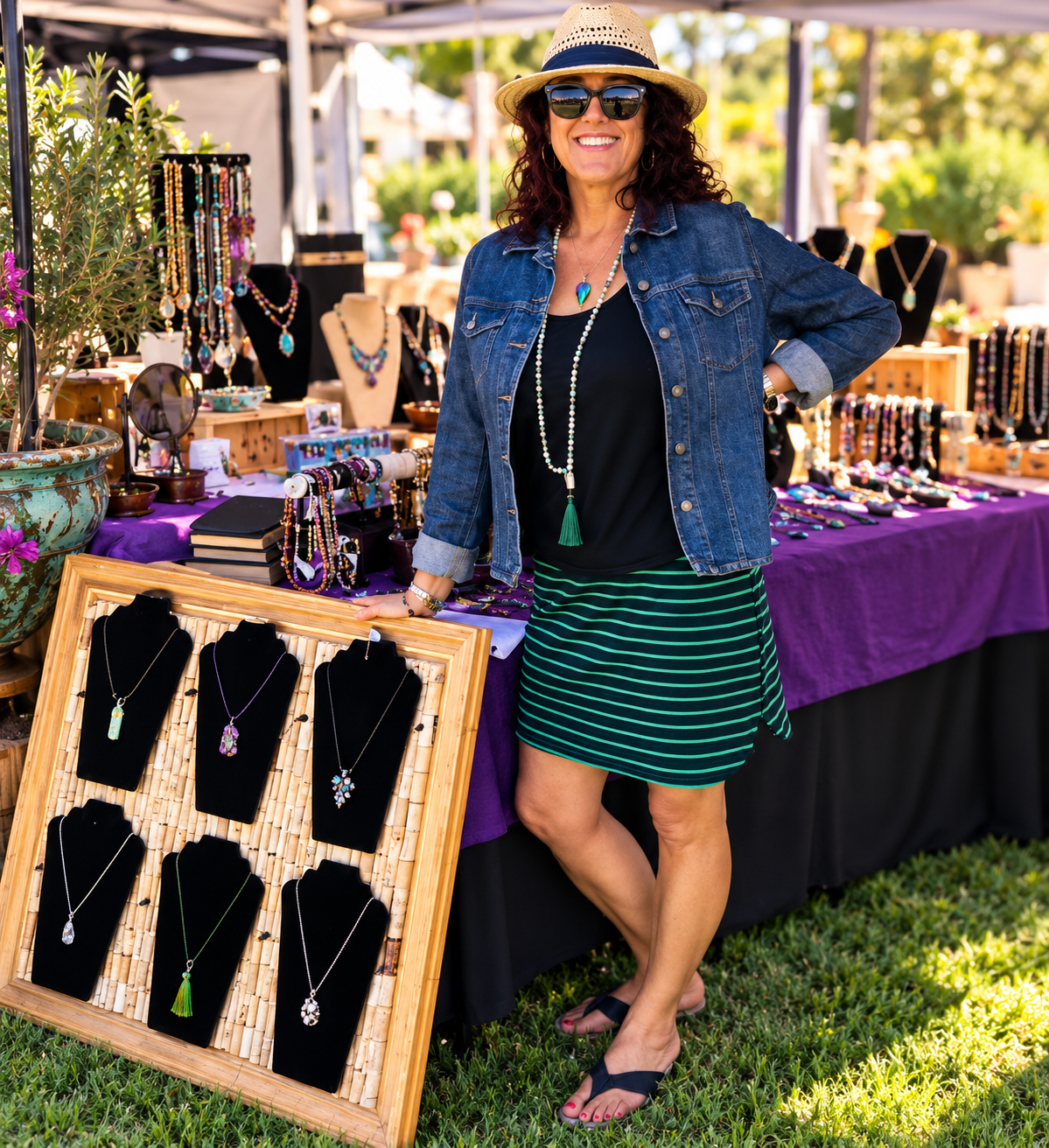Artist at Michalen's Wearable Art jewelry market booth