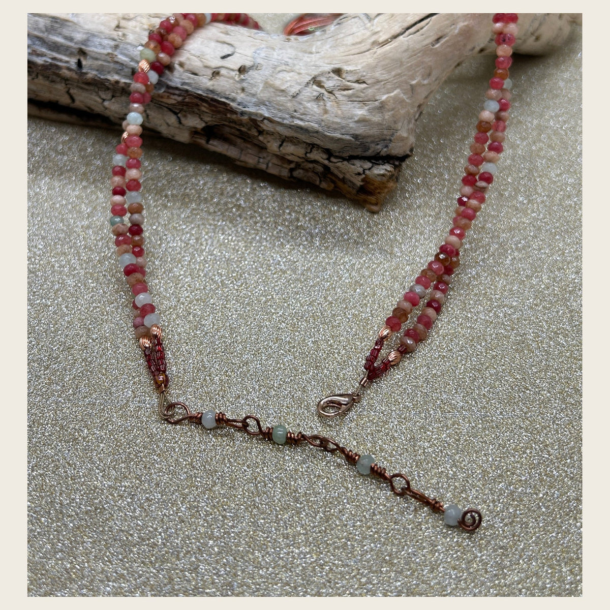Coral rose dichroic glass and gemstone necklace photo 4