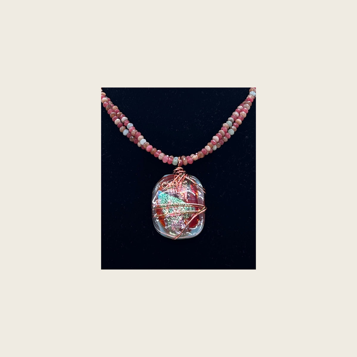 Coral rose dichroic glass and gemstone necklace photo 5