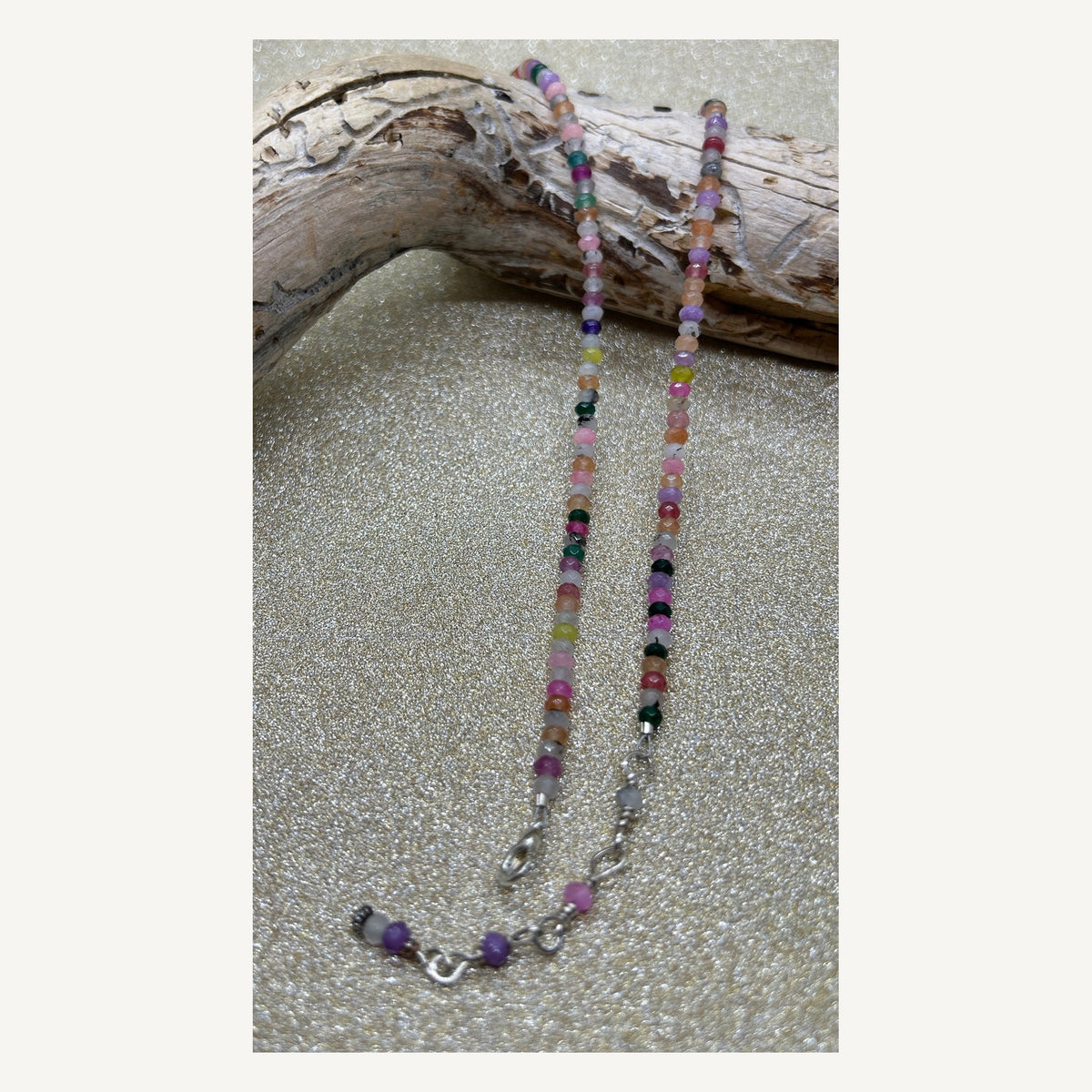 Handmade multicolored beaded dichroic glass necklace view 4