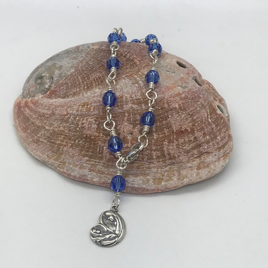 Sapphire blue crystal one-decade rosary bracelet with Madonna charm